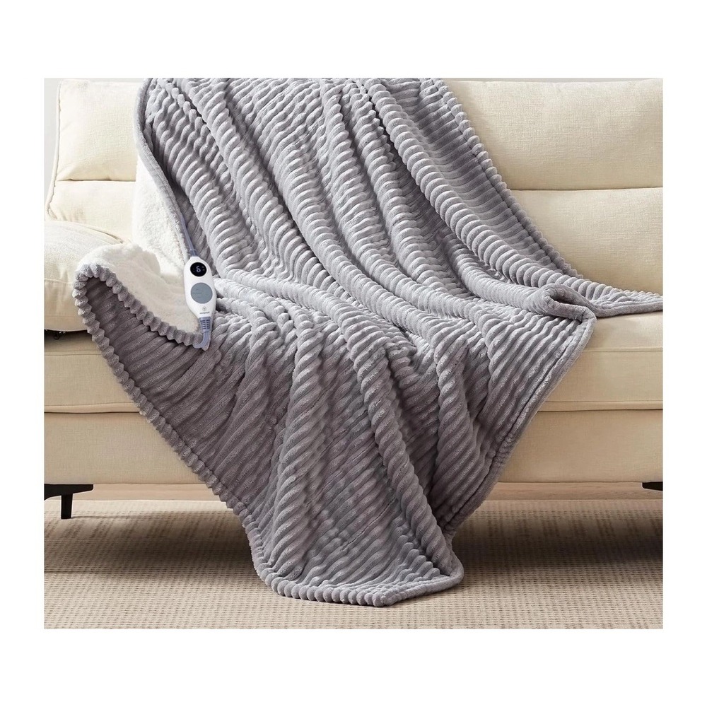 Westinghouse Electric Heated Throw Blanket Twin Sz 62" X 84" Sherpa Grey NIB